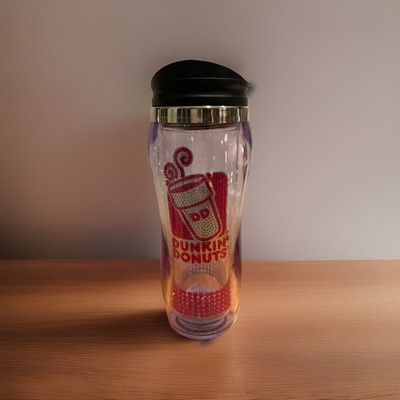 BRAND NEW! DUNKIN DONUTS MALIBU CRYSTAL TRAVEL TUMBLER - PINK BLING 14 oz. 2016