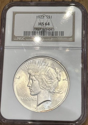1922 Peace Dollar, NGC MS 64 Gem Uncirculated Silver Old Holder Blast White!