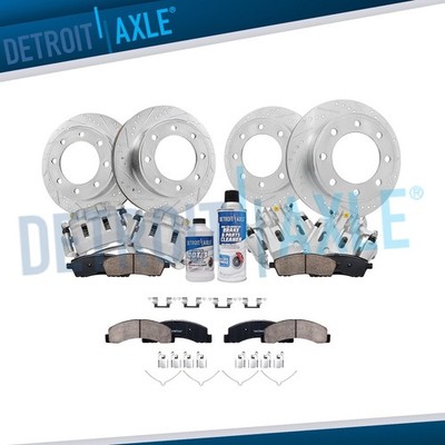 4WD Front Rear Drilled Rotors Calipers Brake Pads for 2000-2004 F-250 Super Duty