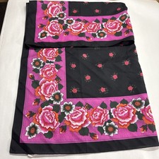 Vintage Italian Floral Scarf Black/Pink Made in Italy Polyester Bouquet 1970s