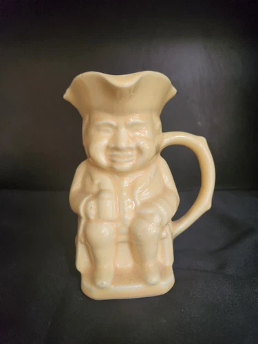 Vintage Shawnee USA Yellow Pottery Colonial Man Toby Creamer Pitcher, 1950s