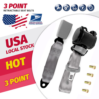 Universal 3 Point Retractable Car Seat Belt Bolt Automatic Safety Strap Buckle