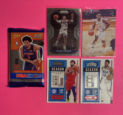   Jaden Springer RC 76ers Lot Allen Iverson Prizm + NBA Hoops Holiday Pack  