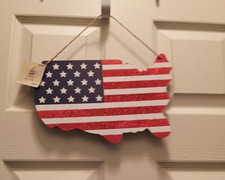 Patriotic Red, White  Blue 4th of July Plaque Wall/Door Sign Home D cor