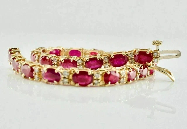 12Ct Oval Lab-Created Pink Ruby Women's Tennis Bracelet 14K Yellow Gold Plated - Image 3 of 3