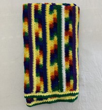 Hand Crafted Knitted Multicolor Rainbow Stripe Baby/Lap Blanket 32 x 36"