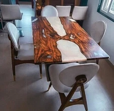 White Epoxy Table, dining, sofa, center table top Acacia Wooden Table Furniture
