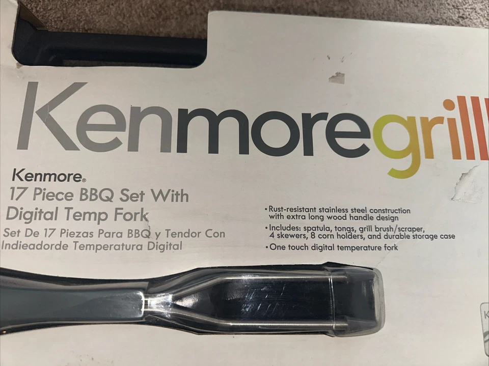New Kenmore 17 Piece BBQ Set with Digital Temp Fork Stainless Steel Spatula Tong - Image 3 of 4