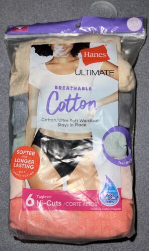 Hanes 5 pairs Cotton Hi-Cuts Womens Panties Underwear Size 6 M ultra soft cool