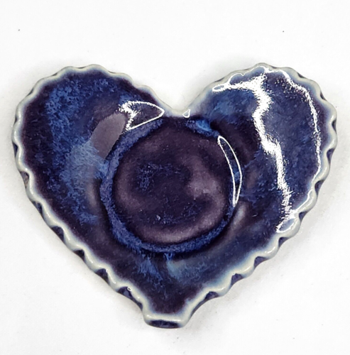 Art Pottery Blue Heart Shape Votive Candle Holder Trinket Dish 3" - Picture 1 of 6