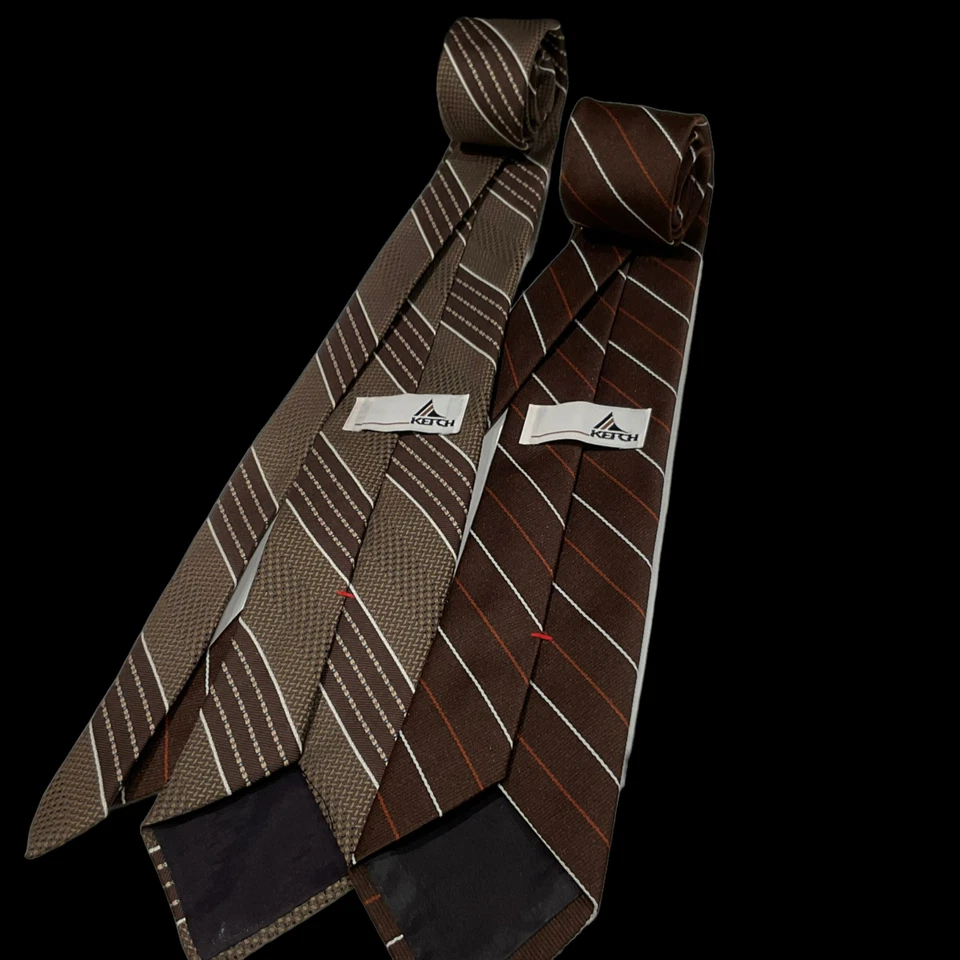 "2 corbatas de colección para hombre Ketch marrón blanco rayas poliéster 56"" largo x 3"" ancho" Foto 4 de 4