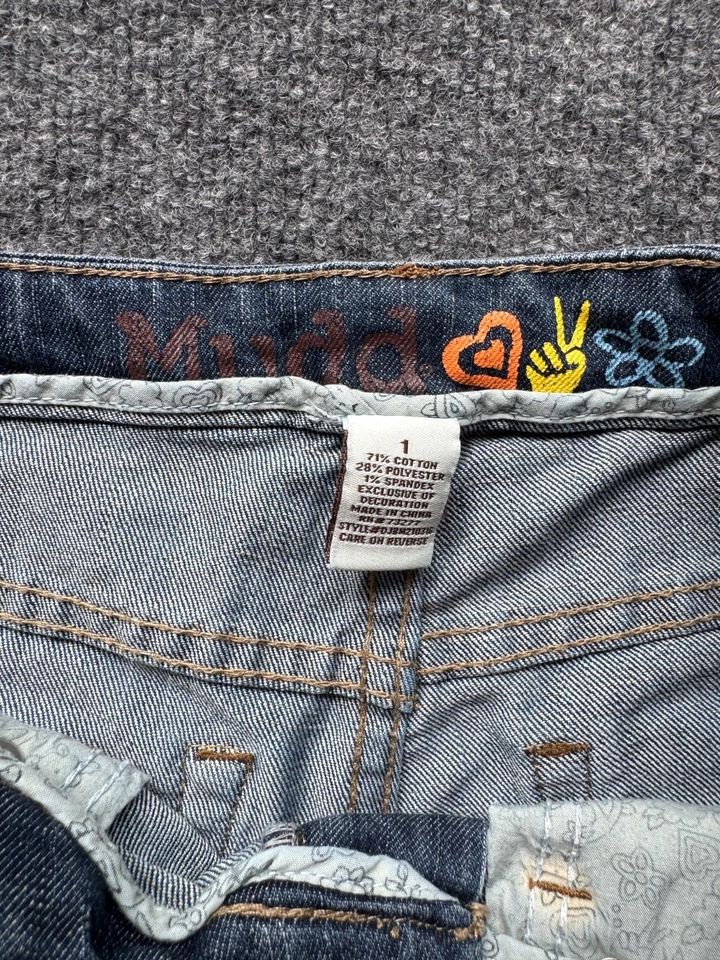 Mudd Jean Shorts Paint Splatter Peace Sign Juniors Size 1 Blue Denim Cuffed - Image 4 of 4