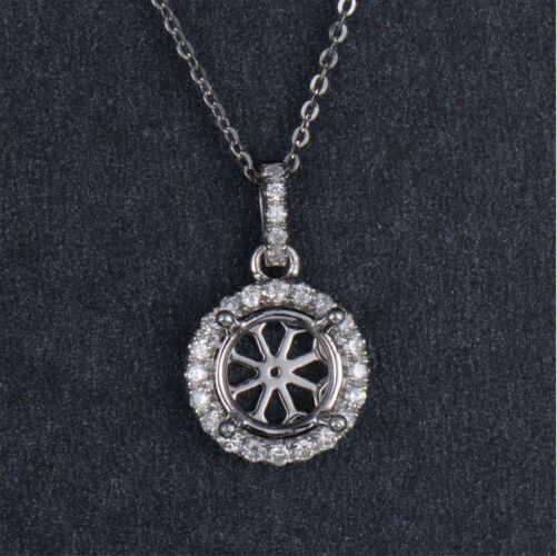 7.5mm Round Cut Solid 14K White Gold Natural Diamond Semi Mount Pendant Setting