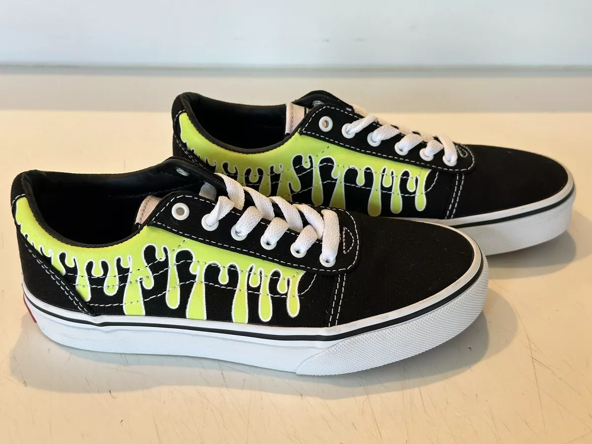 Neon green top and black vans