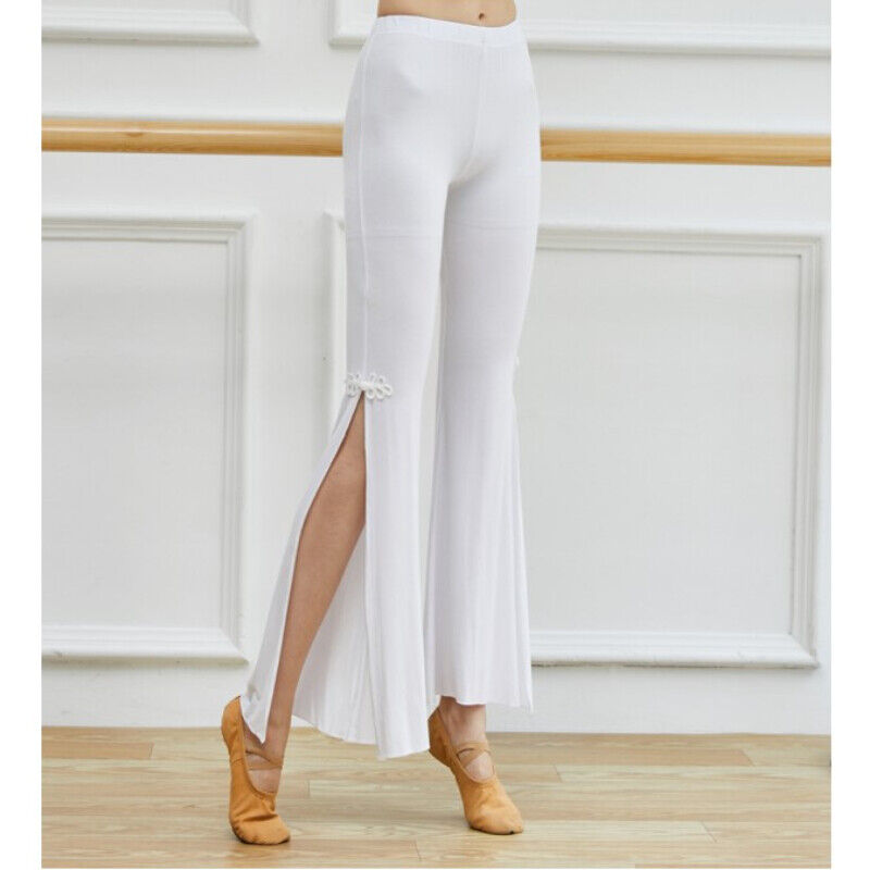 Women Modal Flare Pants Bell Bottom Trousers Side Slit Chinese Knot Dance  Yoga | eBay