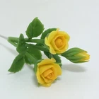 Yellow Roses Clay Flower Miniature Handmade Plant Doll House Garden Accessory