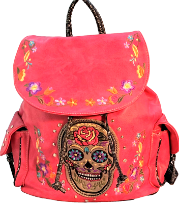Sugar Skull Backpack Purse Pink Floral Day of the Dead Conceal Carry Drawstring Sugar Skull Backpack Purse Pink Floral Day of the Dead  main image 4