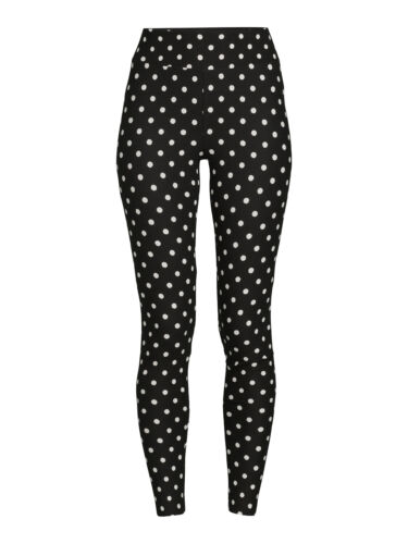 Black White Polka Dot Leggings Juniors Sz S (4-6) Sueded Knit High Rise Pull On - Picture 1 of 5