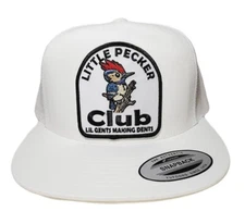 Little Pecker Club Mesh Snapback Embroidered flat bill trucker hat cap White