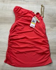 Michael Kors Womens Dress Red M Ruched Chain Shoulder Sangria Asymmetric Neck