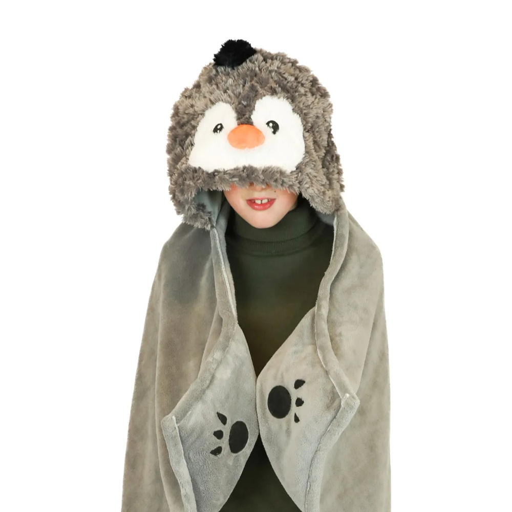 NOXXIEZ PENGUIN ANIMAL HOODED CUDDLE COZY BLANKET 130 X 100 CM KEEP WARM WINTER