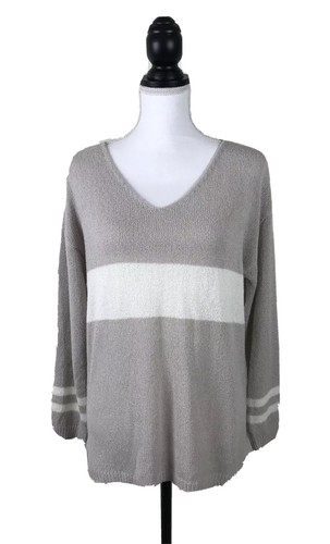 HONEY PUNCH Sweater Knit Tan/Cream SZ MEDIUM Long Sleeves Acrylic/Nylon V-Neck