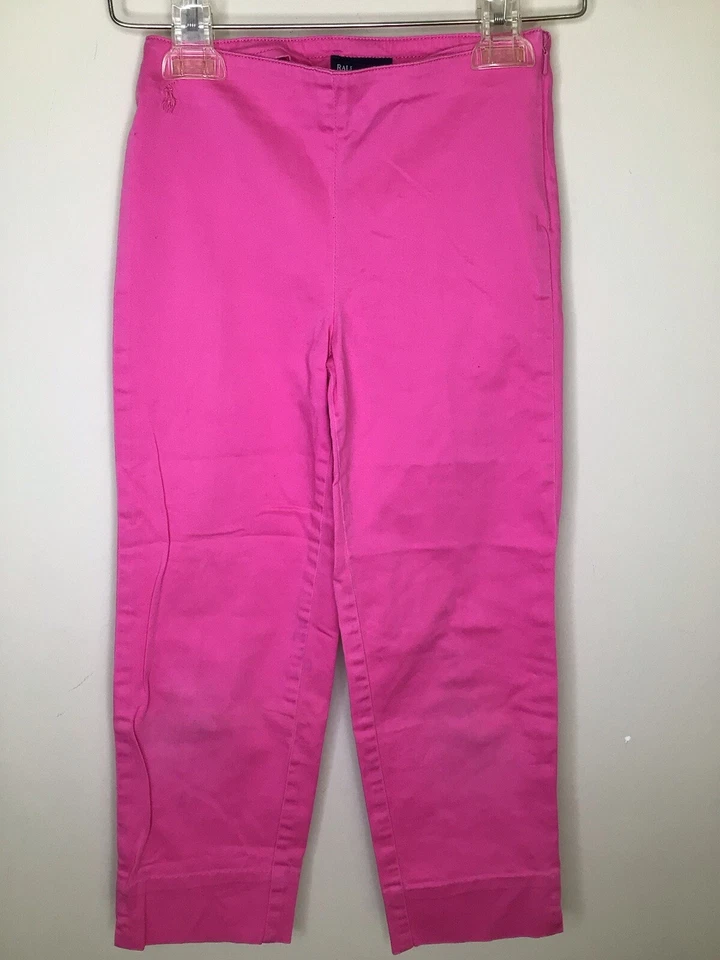 Pantalones Ralph Lauren Niñas Talla 7 Rosa Plano Frontal Cremallera Lateral Pierna Recta Foto 3 de 4
