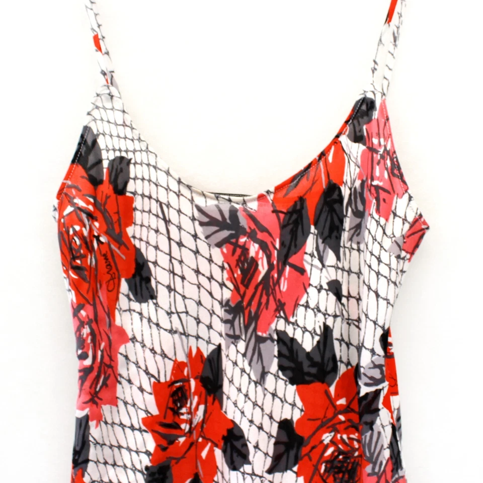 Diane Von Furshtenberg Y2K 签名花卉印花圆带真丝罩衫上衣 — 第 2/4 张图片