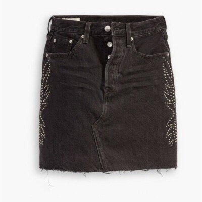 Levis Destructed Denim Mini Jean Skirt Size 24 Button Fly