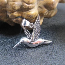 Handcrafted Solid 925 Sterling Silver Hummingbird in Flight Pendant