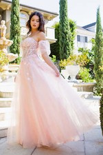 FORMAL A-LINE PROM FLORAL SEQUINS EMBROIDERED TULLE DRESS W/ REMOVABLE SLEEVES