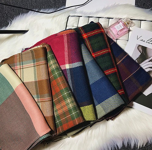 Female Pashmina Winter Warm Tartan Check Neck Long Scarf Shawl Wrap Stole Plaid - Picture 8 of 23