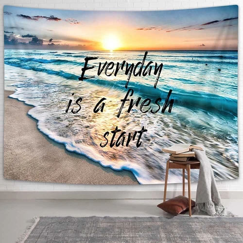 Inspirational Sea Wave Tapestry Wall Hanging Large Beach Words Fabric Room Decor - Picture 1 of 8