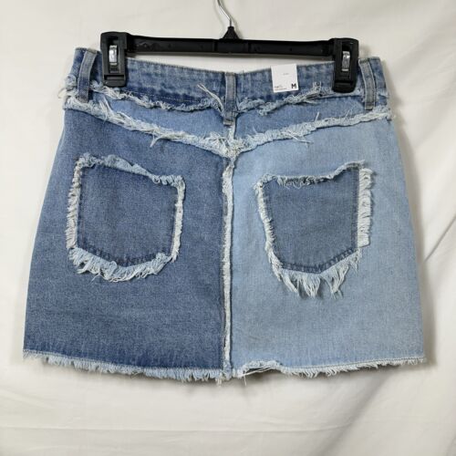 NWT Rue 21 Denim Patchwork Blue Jean Skirt Medium NEW Patch Farmcore Country - Picture 2 of 8