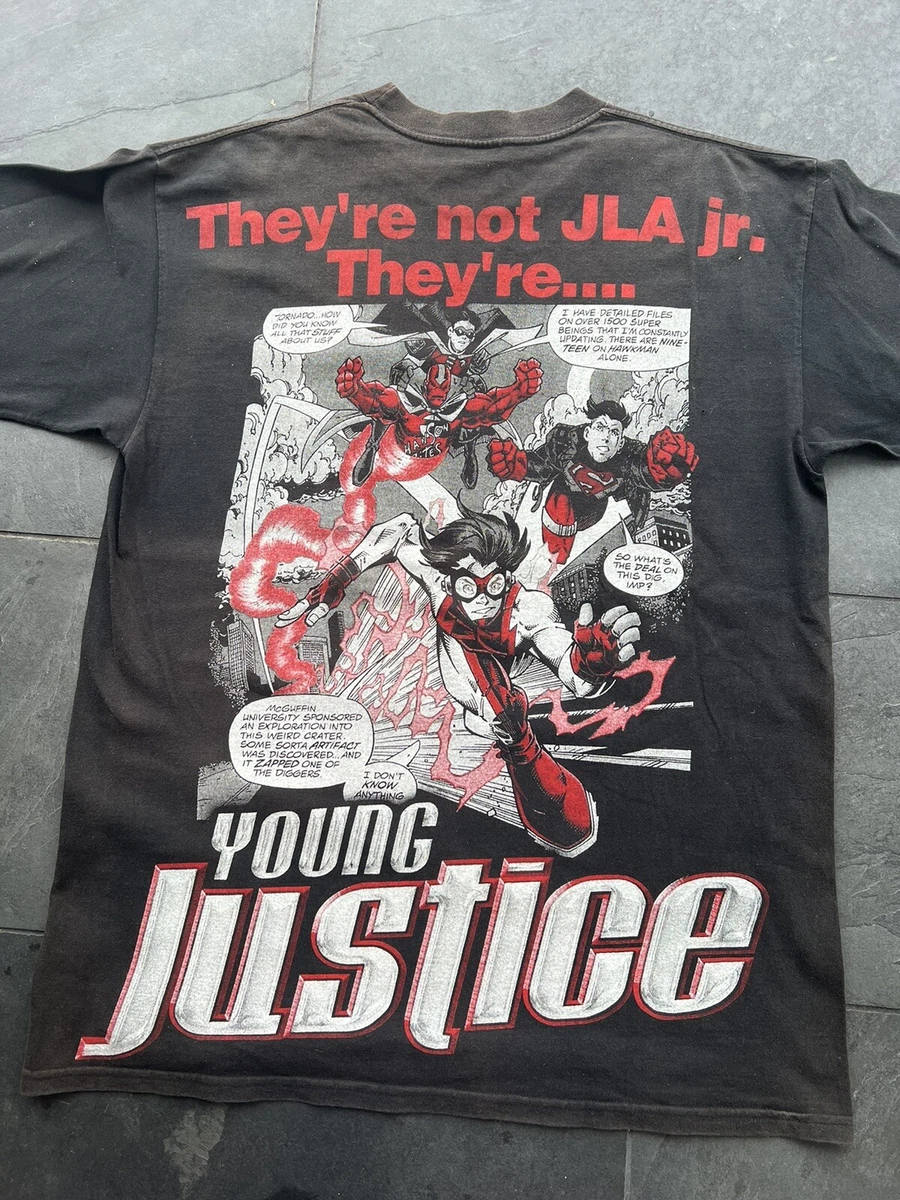 Vintage 90s Young Justice Resurreccion All Over Print Superhero T-Shirt XL 23x31