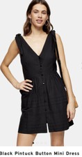 Topshop black pintuck Cotton Mini Dress Uk 10
