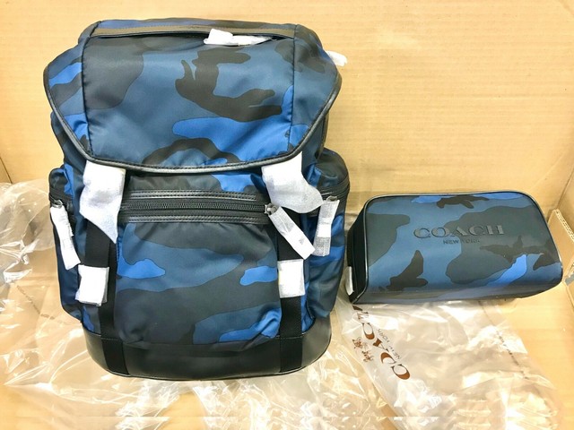 coach blue camo backpack