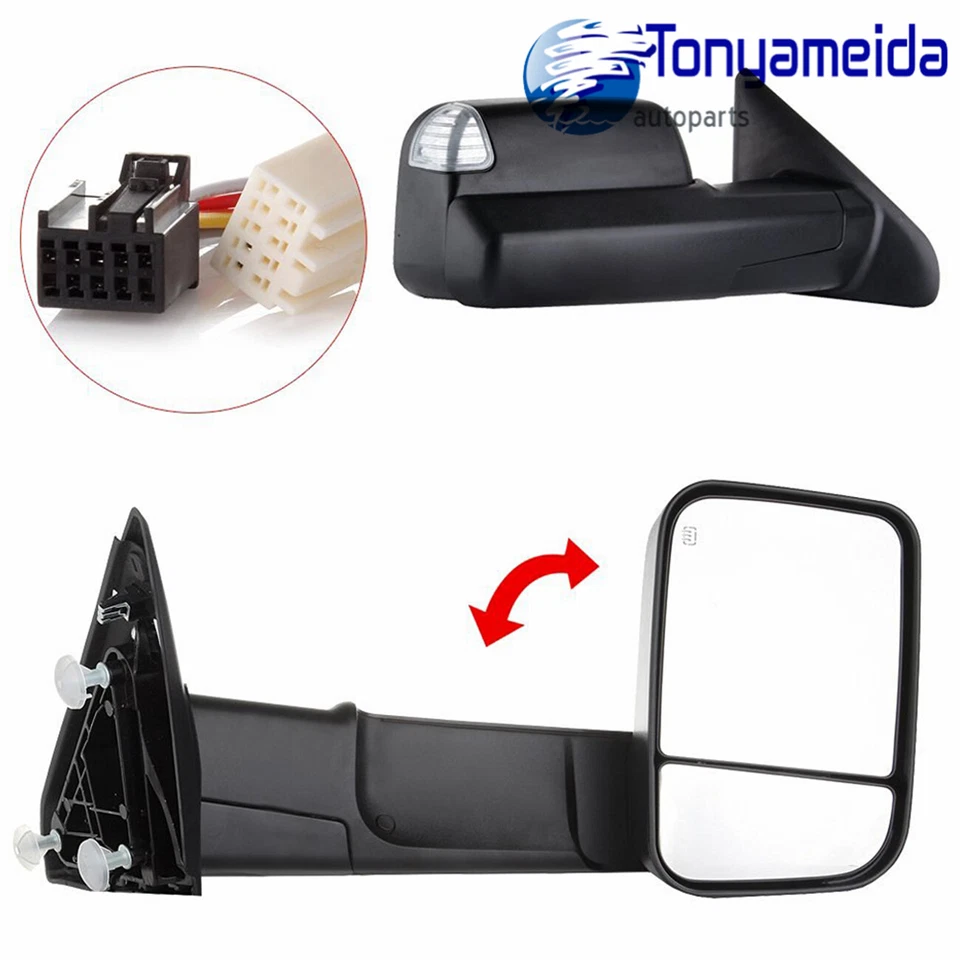 Nuevos espejos retrovisores eléctricos térmicos para remolque negros para camioneta Ram 1500 luz de señal 2009-2015 Foto 2 de 4