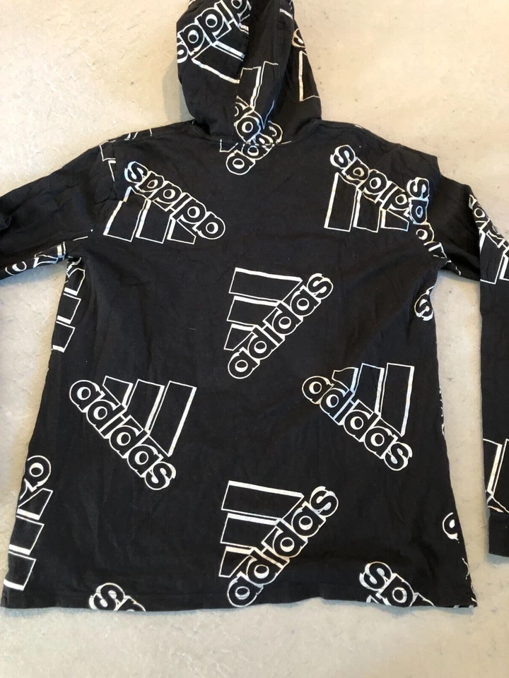 Sudadera Adidas Juvenil Extra Grande (18-20) Negra/Plateada Logo Patrón Con Capucha Foto 3 de 4