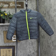 nike Kids Boys Hooded Puffer Coat Jacket Dark Gray / Neon Yellow L