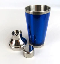 Stainless Steel Cocktail Shaker Blue Barware 3 piece Drink Mixer 8" Tall