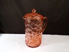 Vintage Dunbar Pink Depression Glass Covered Water Pitcher w/ Crackle Design