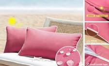 Outdoor Waterproof Lumbar Pillow Covers 12x20 20" x 12" Pack of 2 Hot Pink