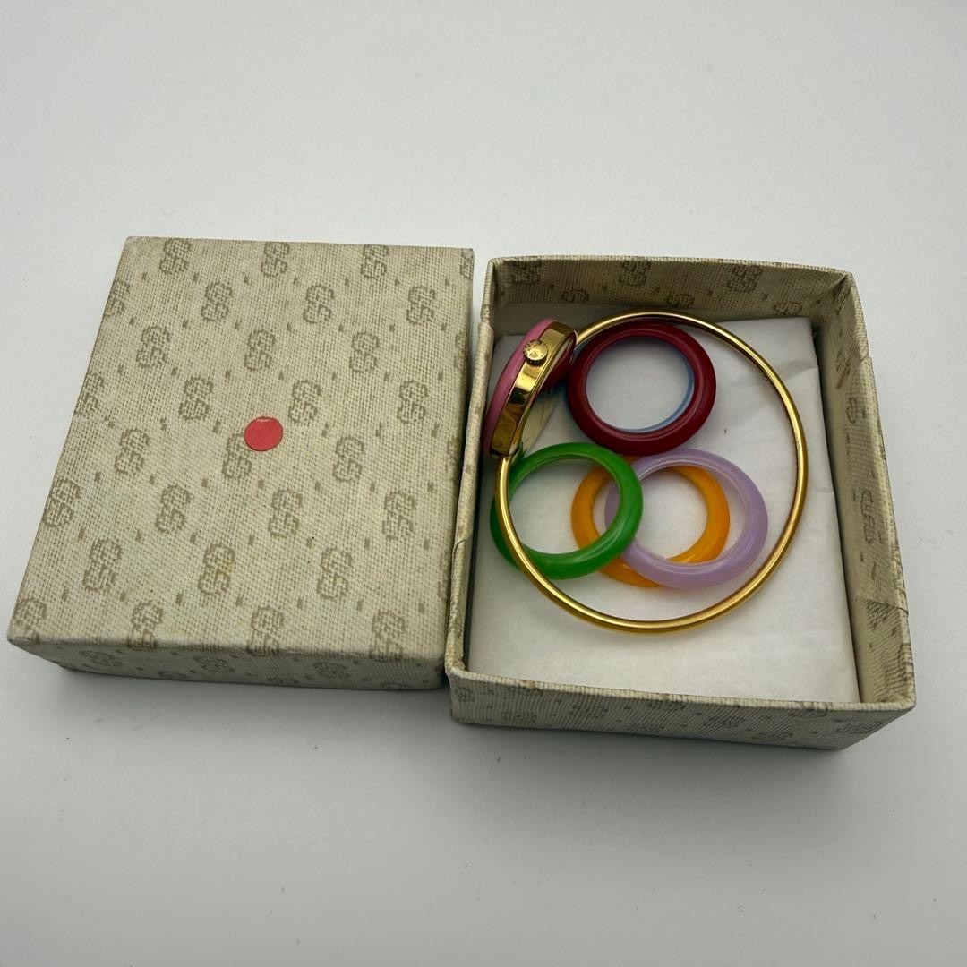 GUCCI Watch Changeable Bezel 1100L Gold Band White Dial Auth Women's Accessory