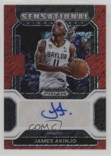 2022 Prizm Draft Picks Sensational Signatures Red Shimmer 1/9 James Akinjo Auto