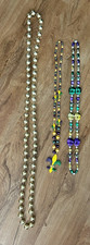 Mardi Gras Specialty Long Bead Lot of 3 Gold Purple Green Masks Fleur-de-lis