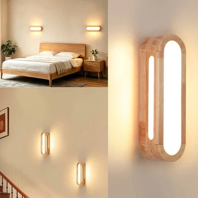 LED Wandleuchte Wandlampe Holz Schlafzimmer Wohnzimmer Innen Wandlicht Flur Lamp - Bild 1 von 4