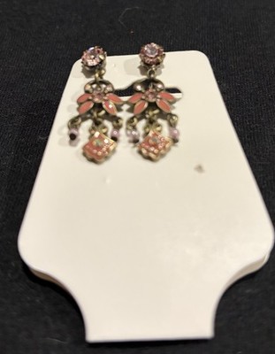Butler and Wilson 1990s Pink Rhinestones, Flowers  Vintage Earrings