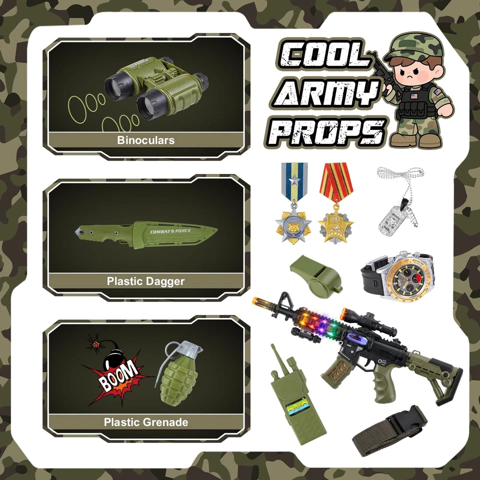 Disfraz del ejército para niños con chaleco y juguetes - Vestir militar para edades 3-12 Foto 4 de 4