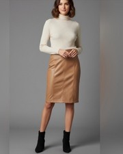 NWT Express Vegan Leather Pencil Skirt Camel Tan Size L Knee Length